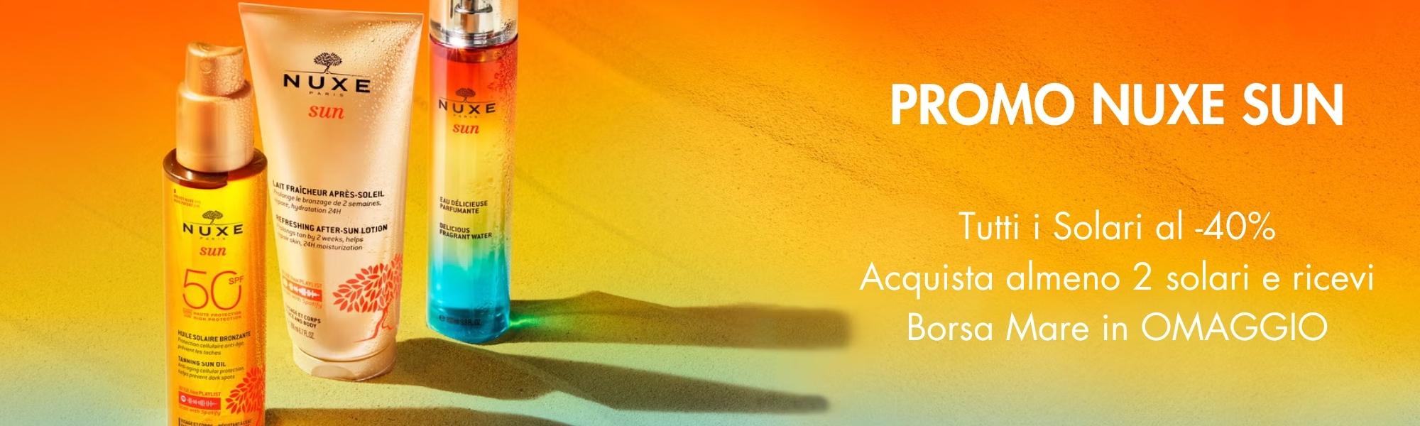 Nuxe Sun  una linea di prodotti solari di alta qualit che combina efficacia e piacere sensoriale. Offrendo una gamma completa di protezioni solari, oli abbronzanti e prodotti per il dopo sole, Nuxe Sun  dedicata a soddisfare le esigenze di ogni tipo di pelle. La sua formula unica, arricchita con fiori acquatici e solari, garantisce una protezione ottimale dai raggi UVA e UVB, mentre nutre e idrata la pelle. Con Nuxe Sun, puoi goderti il sole in sicurezza, mantenendo la pelle morbida, elastica e luminosa.