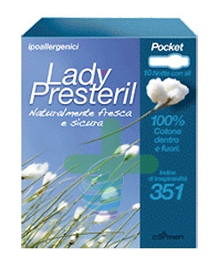 Lady Presteril Linea Pocket Assorbente Puro Cotone 10 Assorbenti Notte con Ali
