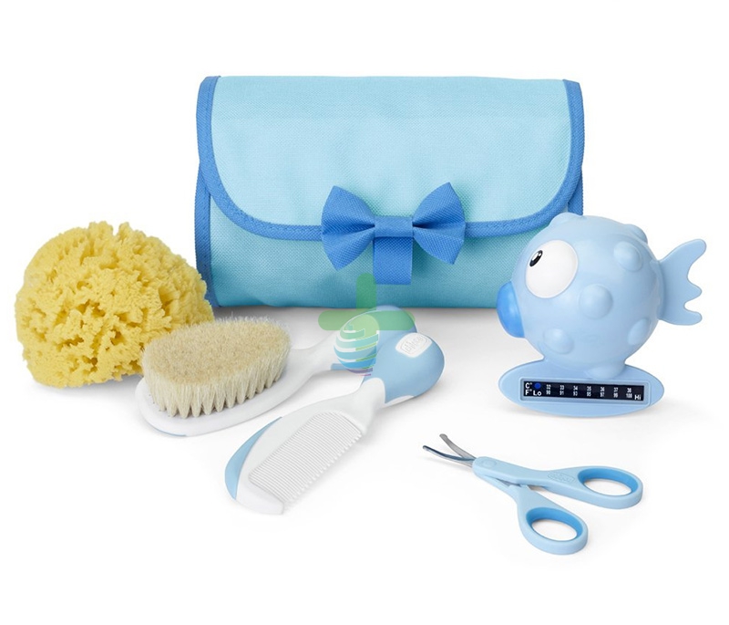 Chicco Linea Detersione Happy Bubbles Set Igiene Azzurro Spazzola Pettine Spugna